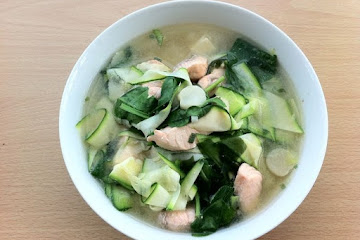 Miso salmon soup with zucchini noodles
