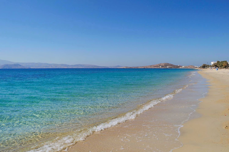The beautiful Plaka Beach on Naxos, Greece.