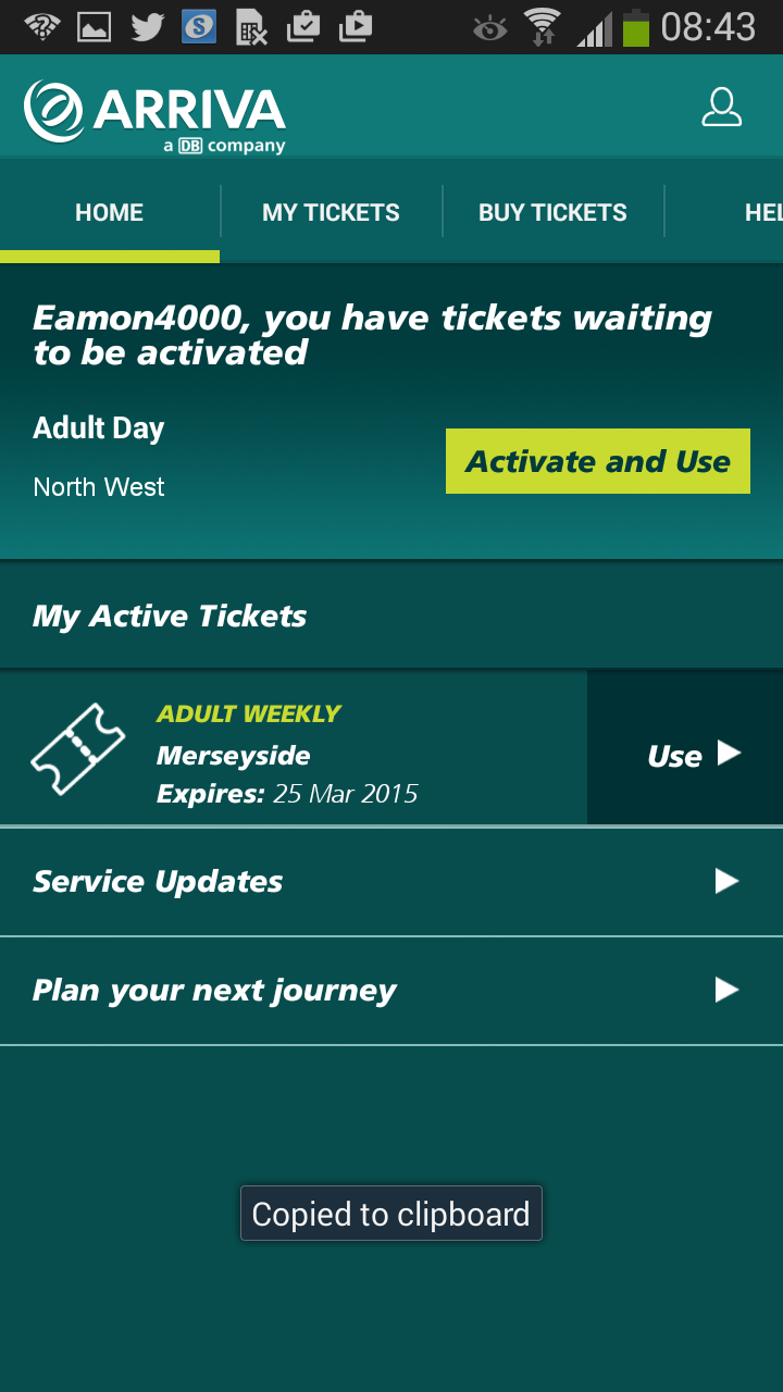 Arriva m-ticket Screen 2