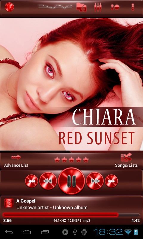 Android application Poweramp skin red metal screenshort