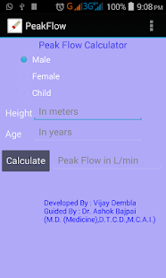 Android application Peak Flow Meter Calculator screenshot