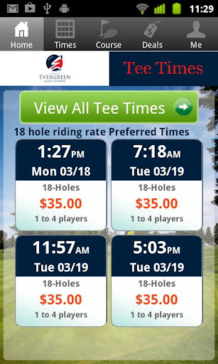 Evergreen Golf Tee Times