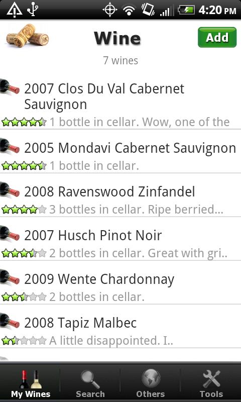 Android application Wine + List, Ratings &amp; Cellar screenshort