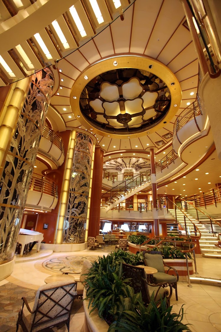 The pretty atrium of Star Princess just as guests were boarding for a cruise from San Francisco to Mexico.