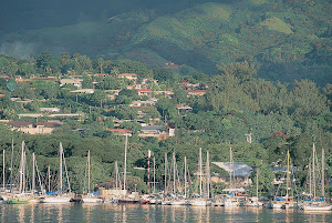 Sailors and fishermen populate the harbor at Papeete on Tahiti.