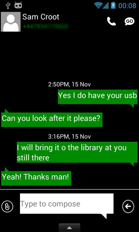 Android application GO SMS Windows Phone 8 Emerald screenshort
