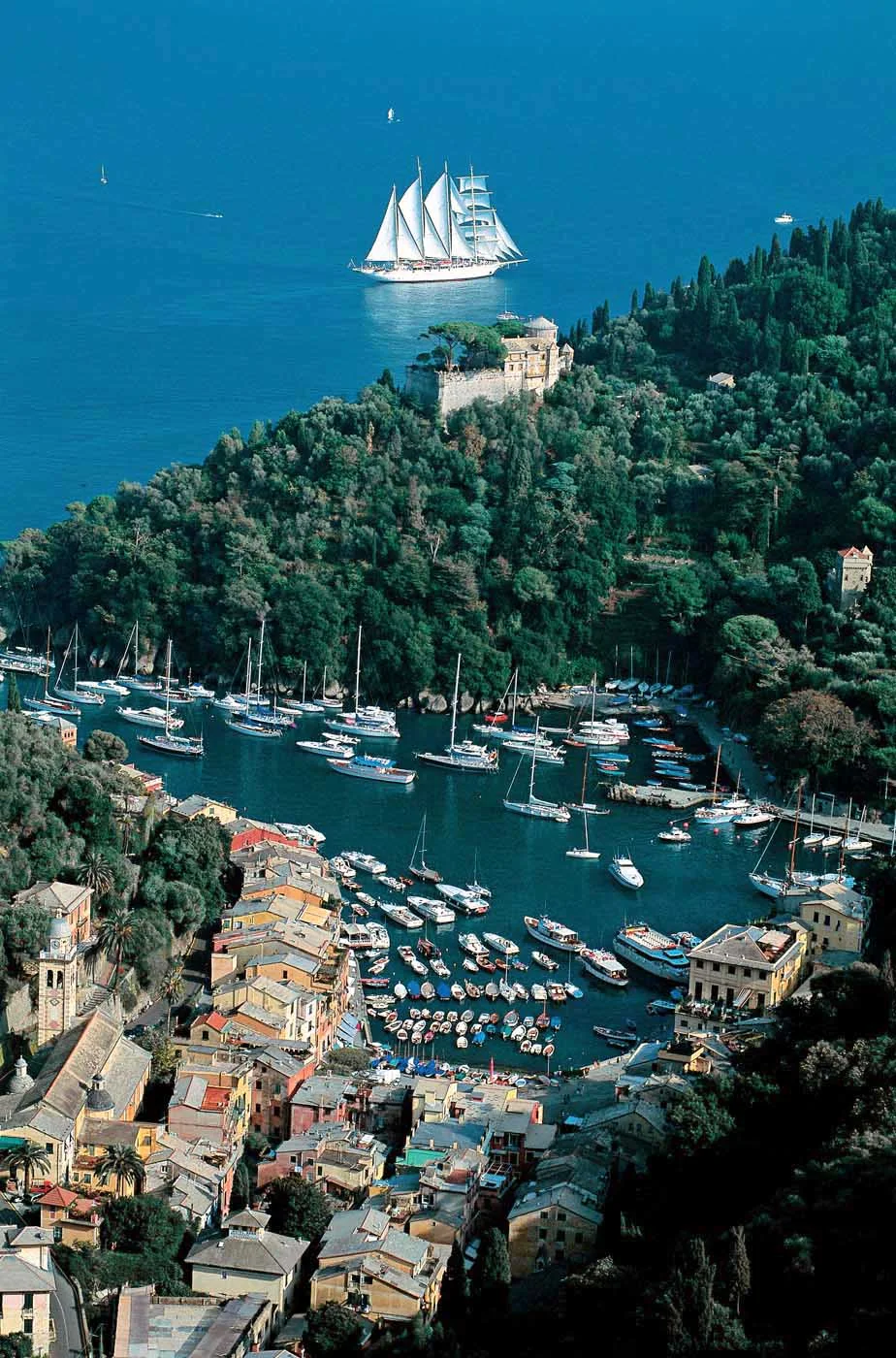 Star-Clipper-in-western-Mediterranean - Star Clipper during a western Mediterranean sailing. The clipper ship is 360 feet long and carries 170 guests.