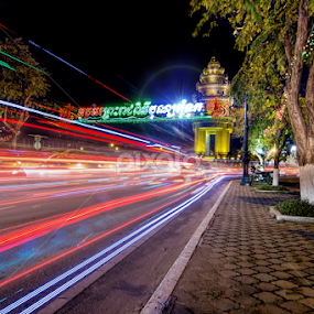 Independence Phnom Penh City  by Lim Hok - City,  Street & Park Night