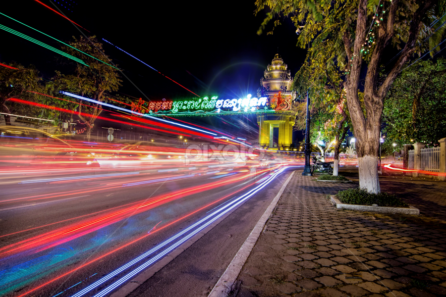 Independence Phnom Penh City  by Lim Hok - City,  Street & Park Night