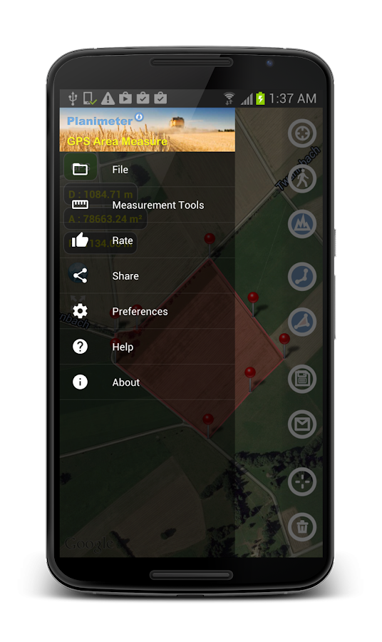 Planimeter - GPS area measure - screenshot