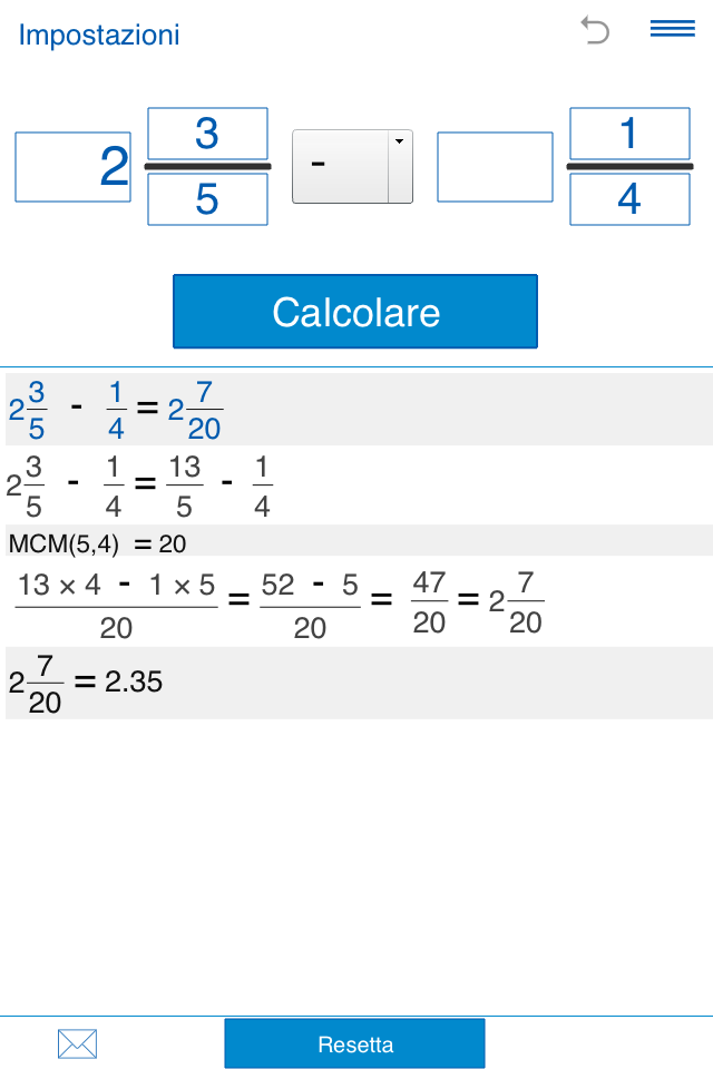 Android application Fraction calculator screenshort