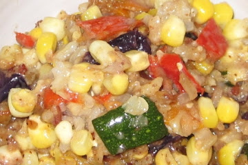 Roasted corn, peppers and zucchini with brown rice (comfort food for a hot August night)    