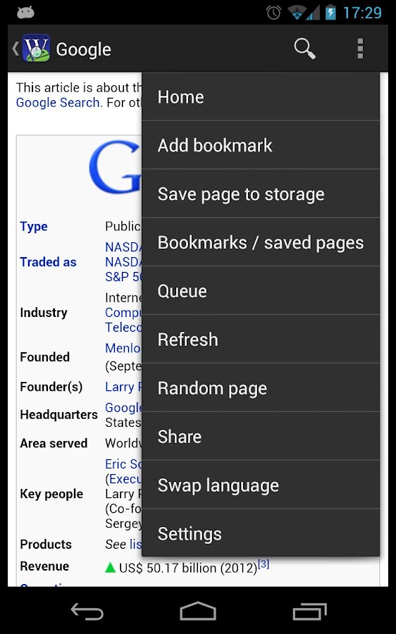 Wikidroid (Wikipedia Browser) - screenshot