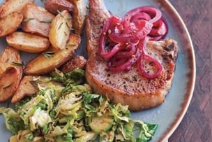 Panfried Pork Chops with Pickled Red Onions and Thyme