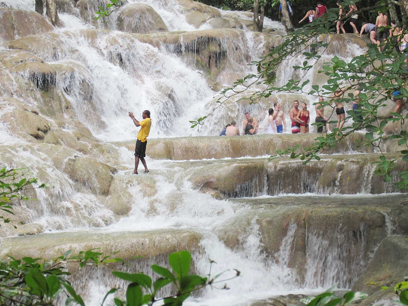 Day trippers line up at Dunn's River Falls near Ocho Rios, Jamaica.