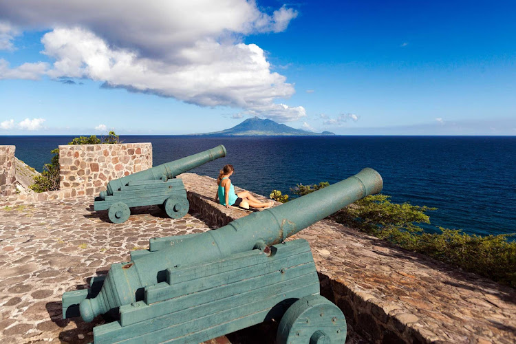 The cannons along the well-preserved  17th century Fort Oranjestad in Oranjestad, the capital of St. Eustatius.