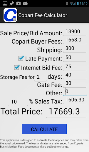 Copart Fee Calculator