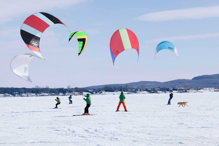 Sailing on ice and snow is growing in popularity in Laurentides (Laurentians), Quebec, Canada.