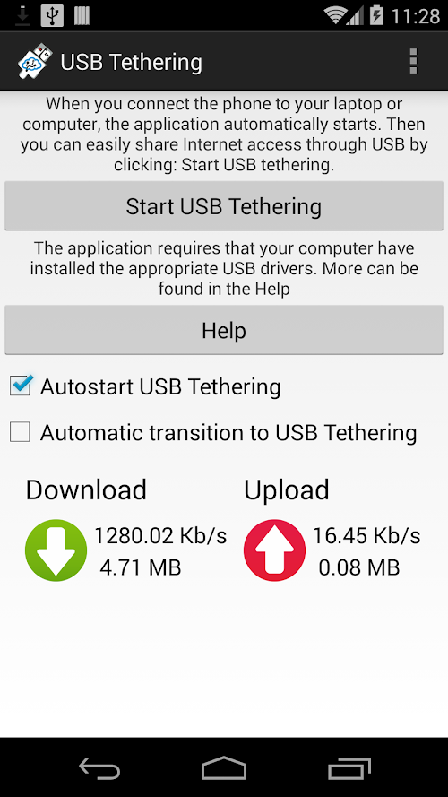 Android application USB Tethering PRO screenshort