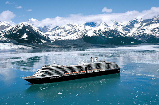 Holland America's Oosterdam sails by the Hubbard Glacier in Alaska.