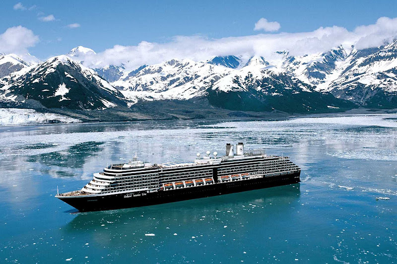 Holland America's Oosterdam sails by the Hubbard Glacier in Alaska.
