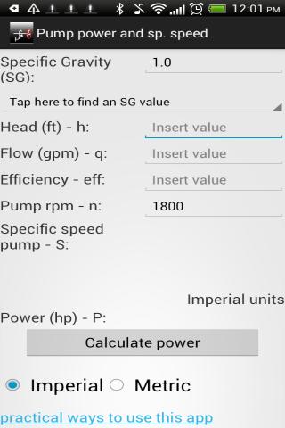 Pump power and specific speed