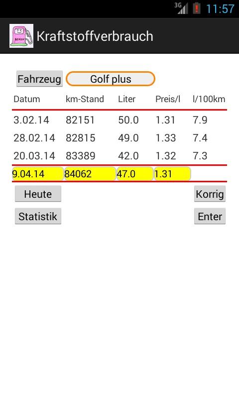 Android application Kraftstoffverbrauch Pro screenshort