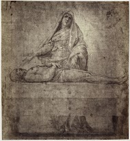 Fotoreproductie van een tekening van Rafaël, Maria beweent de dode Christus