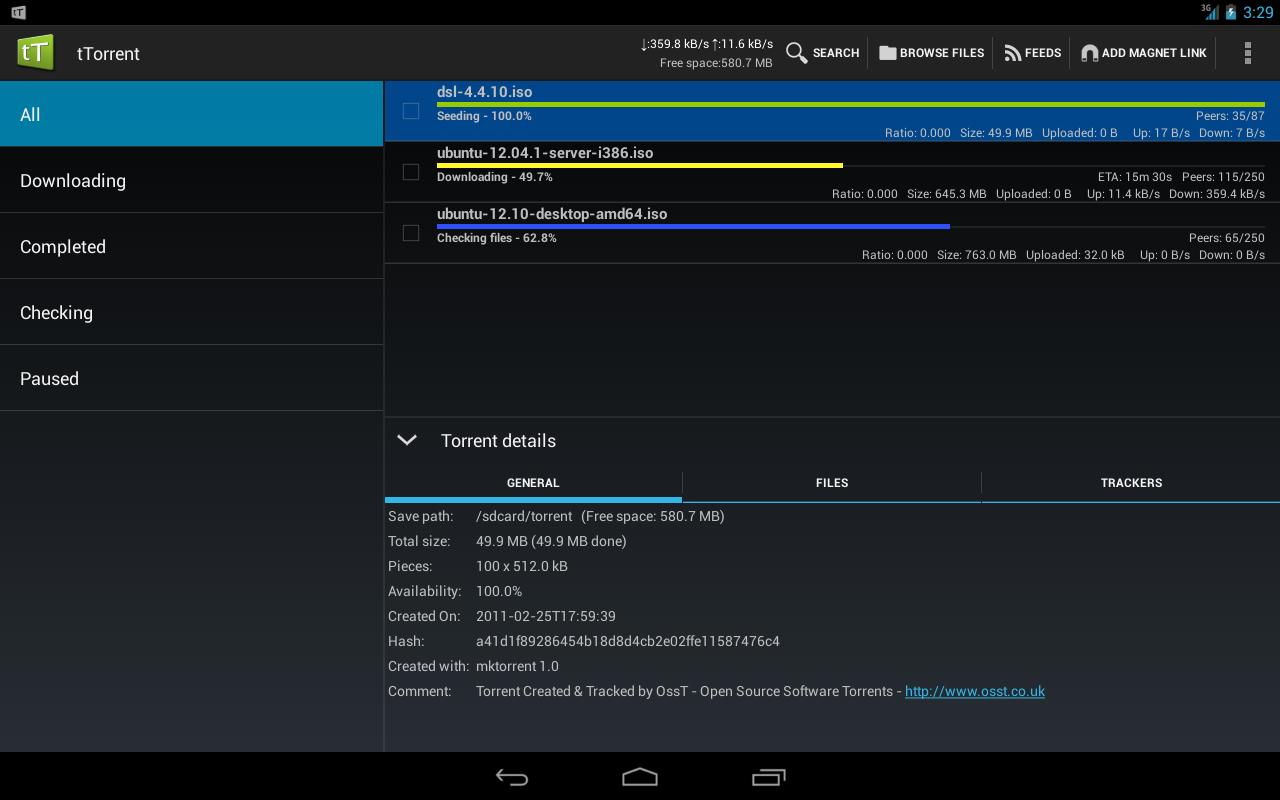 tTorrent Lite Android