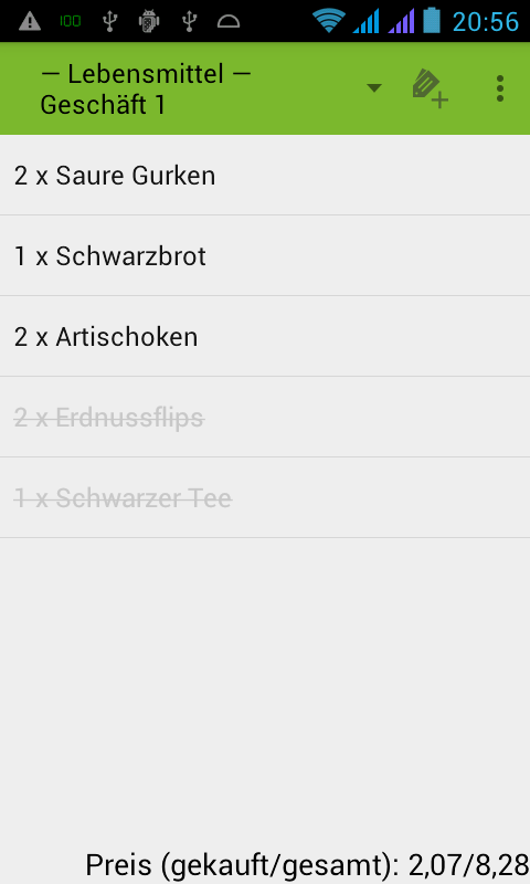 Android application SimpleShoppingList screenshort