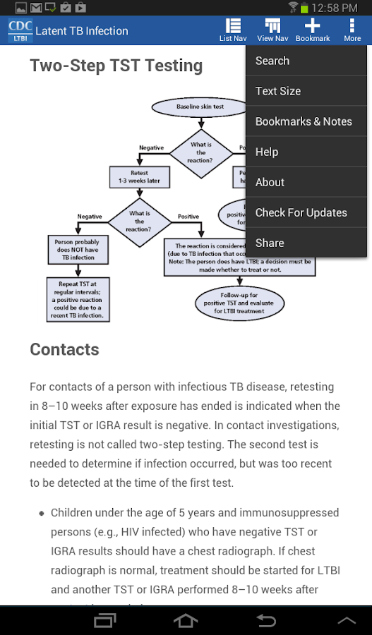   CDC LTBI – posnetek zaslona 
