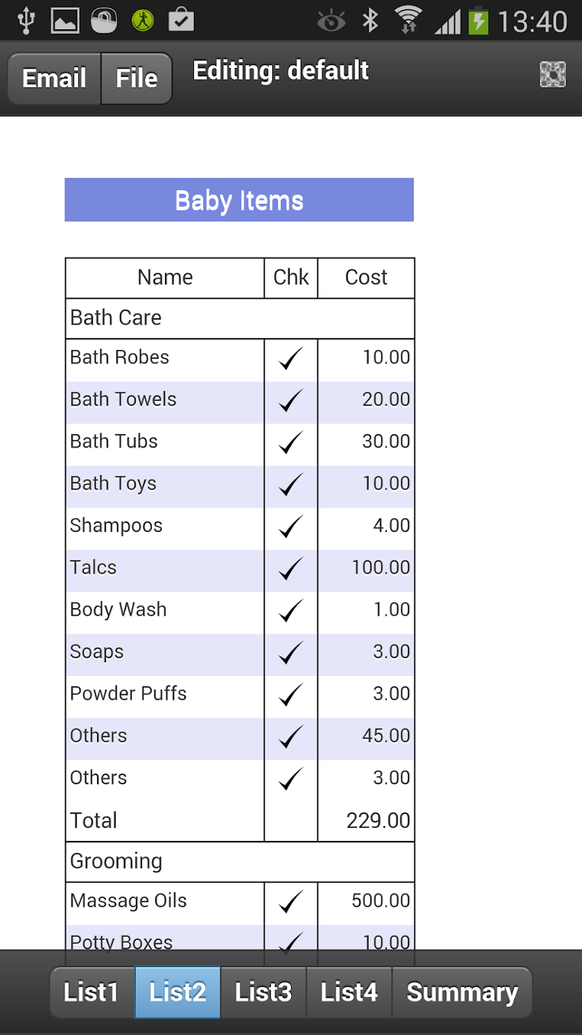 Baby Shopping Lists Screen 2