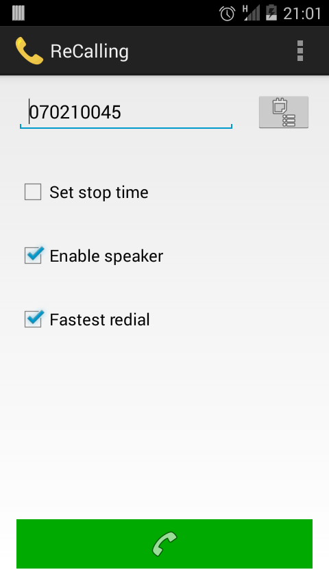 Android application ReCalling (Fast auto redial) screenshort