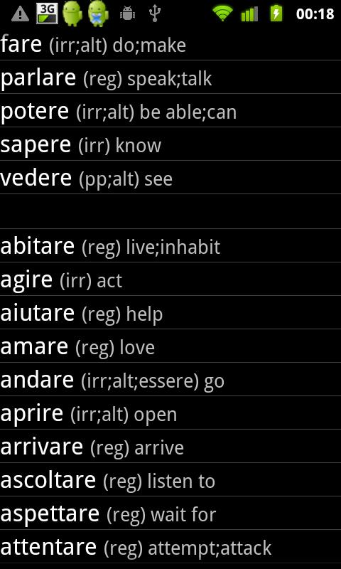 Android application Italian Verbs Pro screenshort