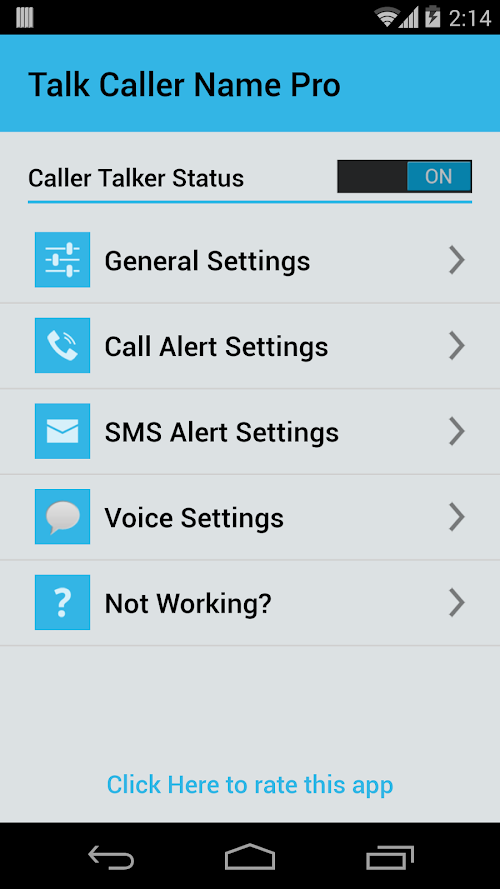 Android application Talk Caller Name PRO screenshort
