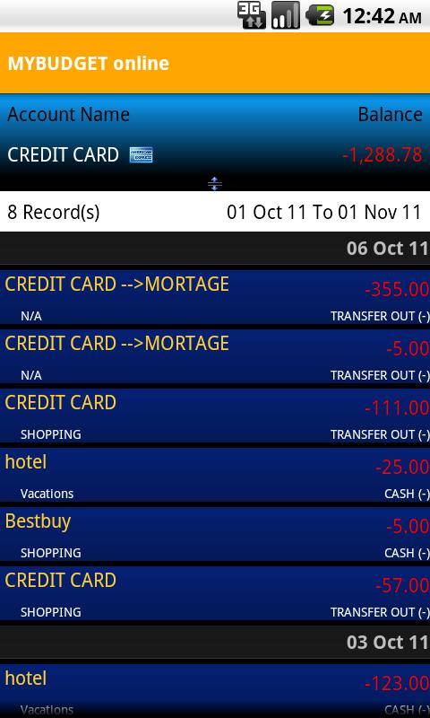 MyBudget online Screen 2