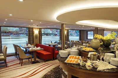 Enjoy lunch and dinner in the company of new friends in the main restaurant aboard AmaVida as you sail the scenic Douro River in Portugal. 