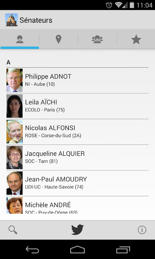 Android application Sénateurs screenshort