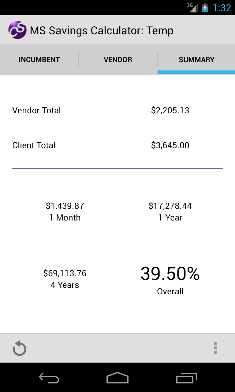 MS Savings Calculator Screen 2