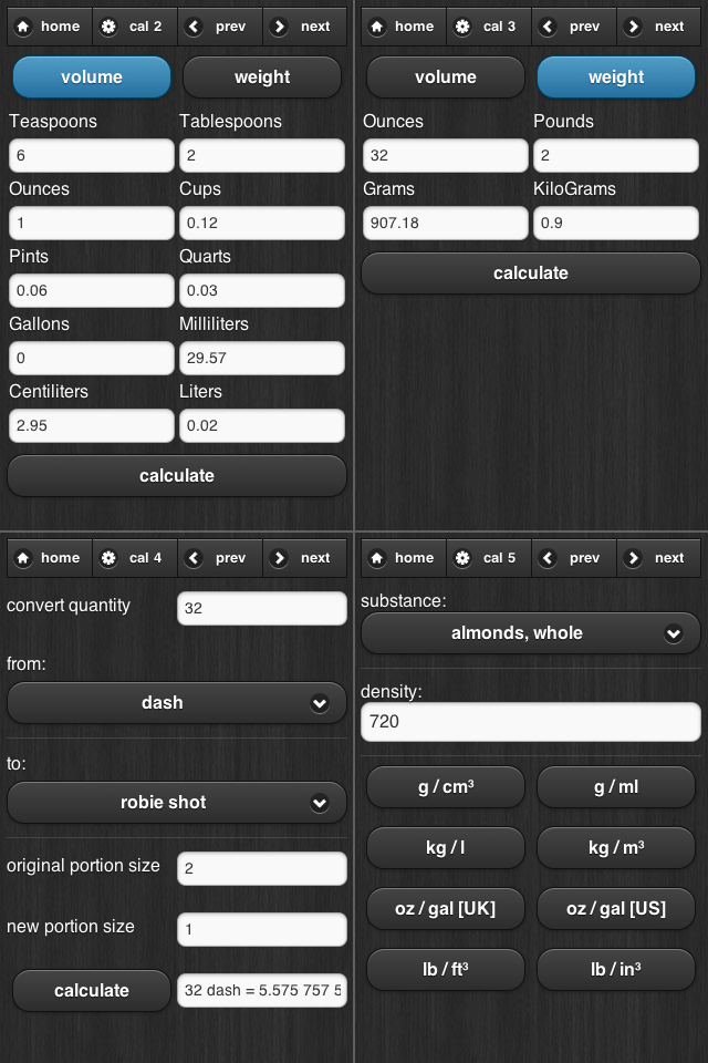 Cooking Calculator Screen 2