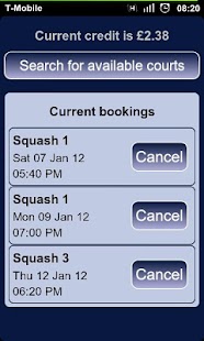Android application Squash Bookings screenshot