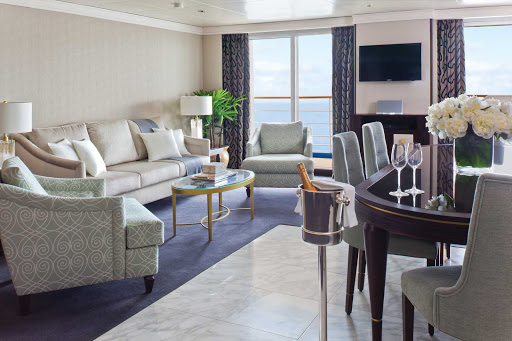 Regent-Seven-Seas-Navigator-Master-Suite-living-room - Enjoy a complimentary bottle of champagne when you arrive at your Master Suite on board Seven Seas Navigator.