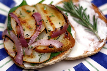 Grilled Cheese and Pear Sandwich with Red Onions and Rosemary