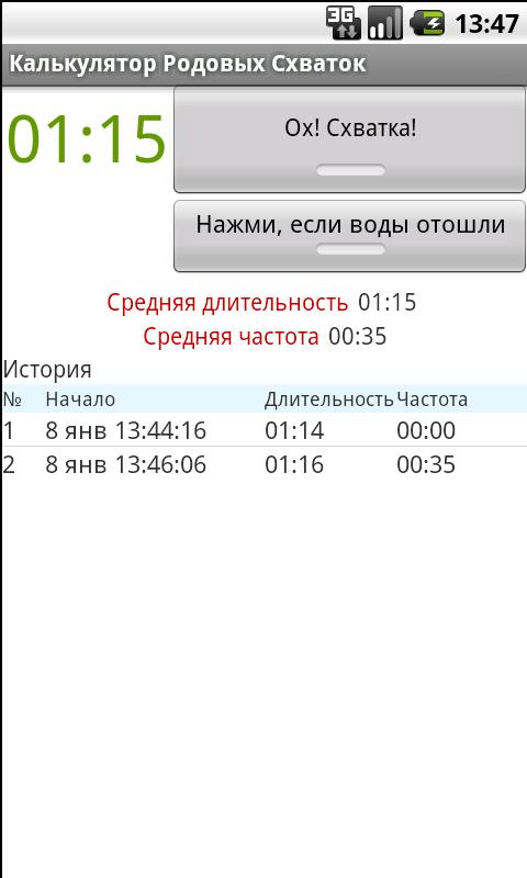 Android application Labor Contractions Calculator screenshort