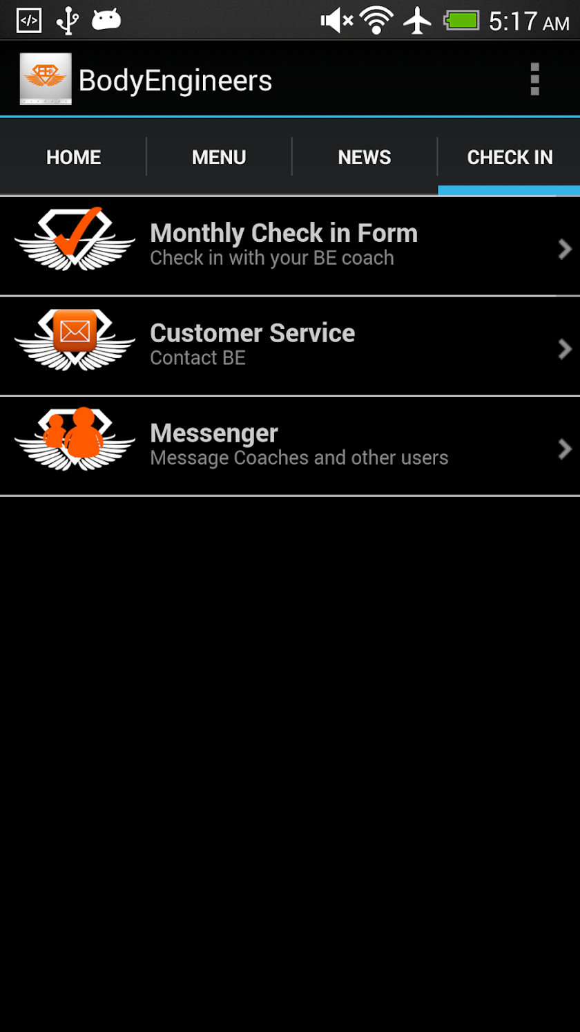 Body Engineers APP Screen 2