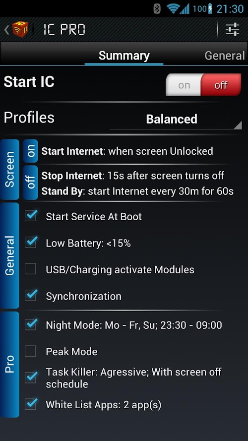 Android application IC Battery Saver Pro screenshort