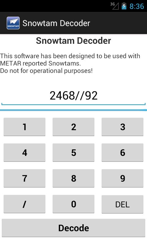 Android application Snowtam Decoder screenshort