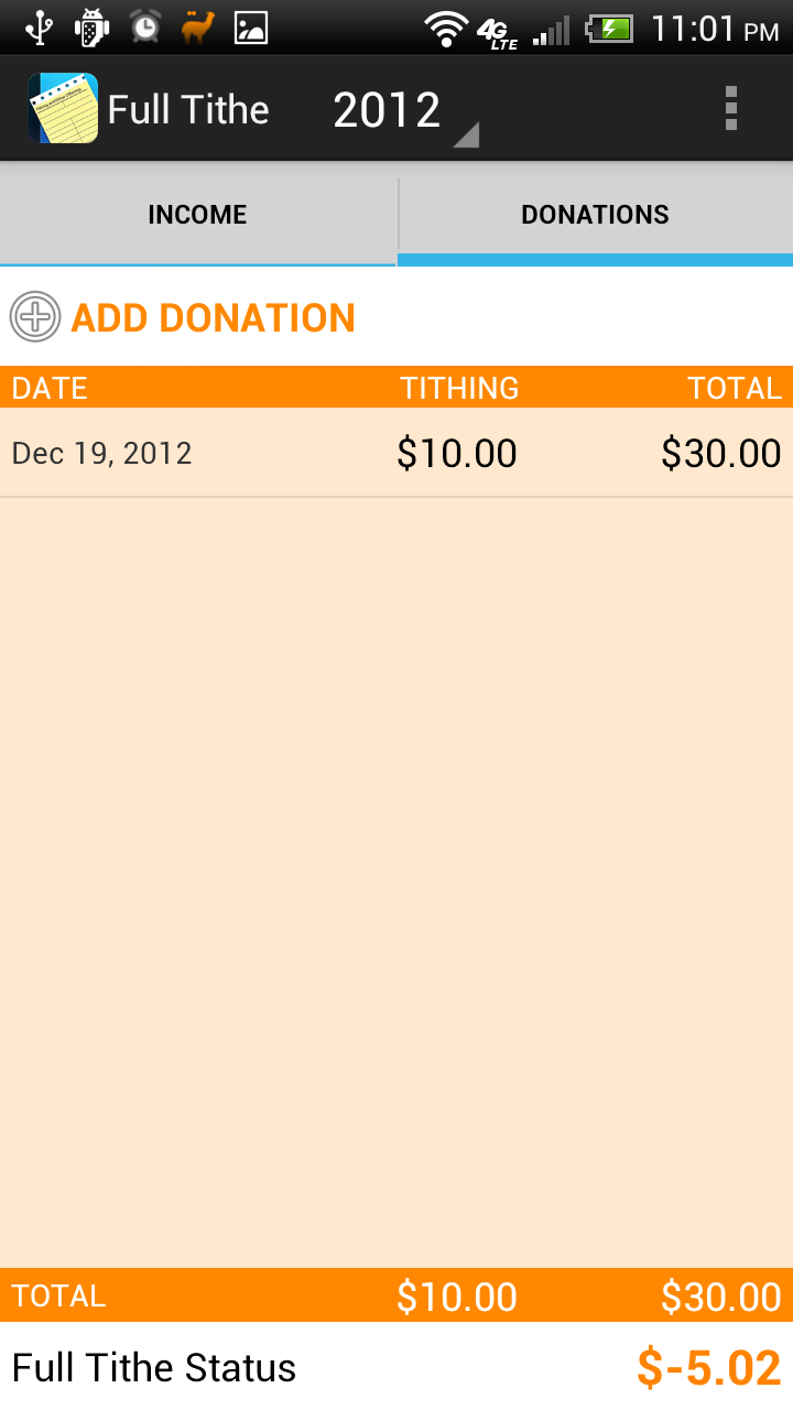 Full Tithe-LDS Tithing Tracker Screen 2