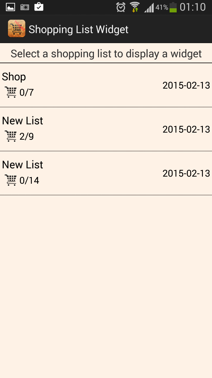 Shopping list Widget Screen 3