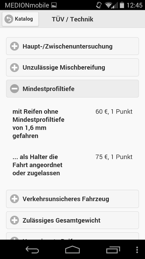 Android application Bußgeld - der Bußgeldrechner screenshort